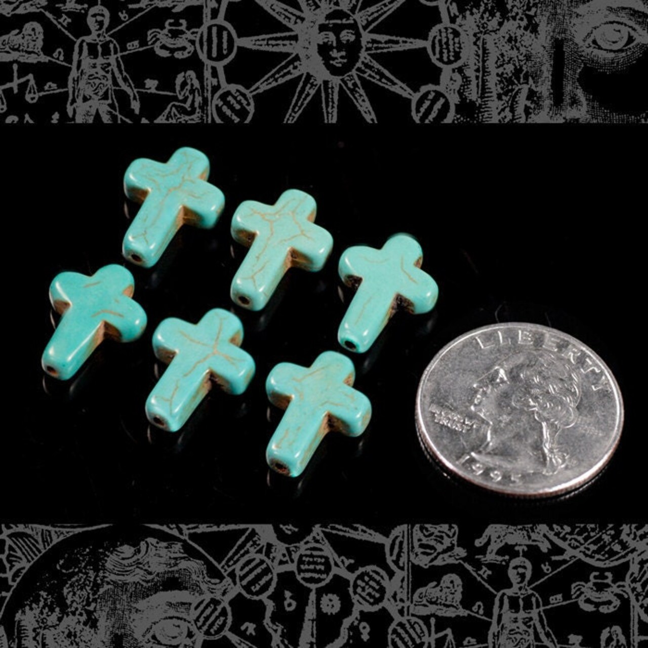 Turquoise Blue Magnesite Christian Cross Beads - Set of Six - Bead-B5